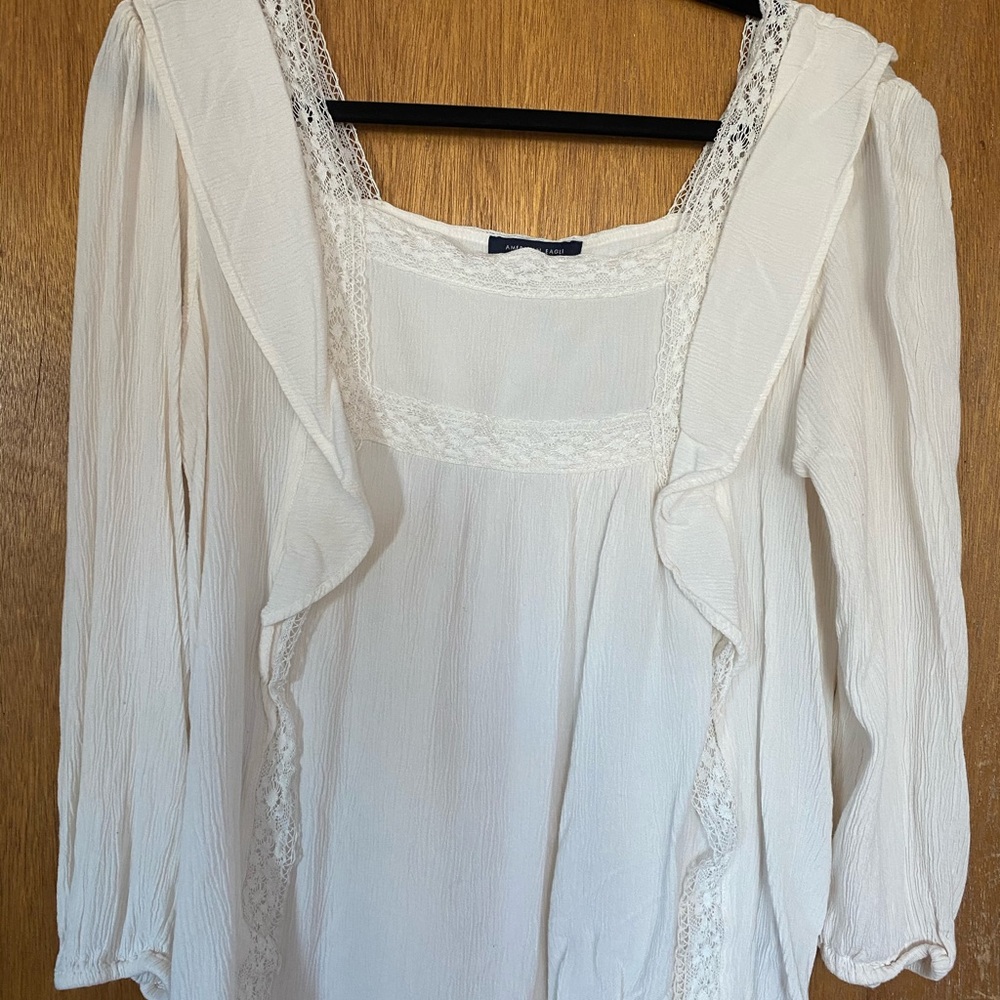 2 American Eagle 3/4 sleeve blouses: Ivory & Black